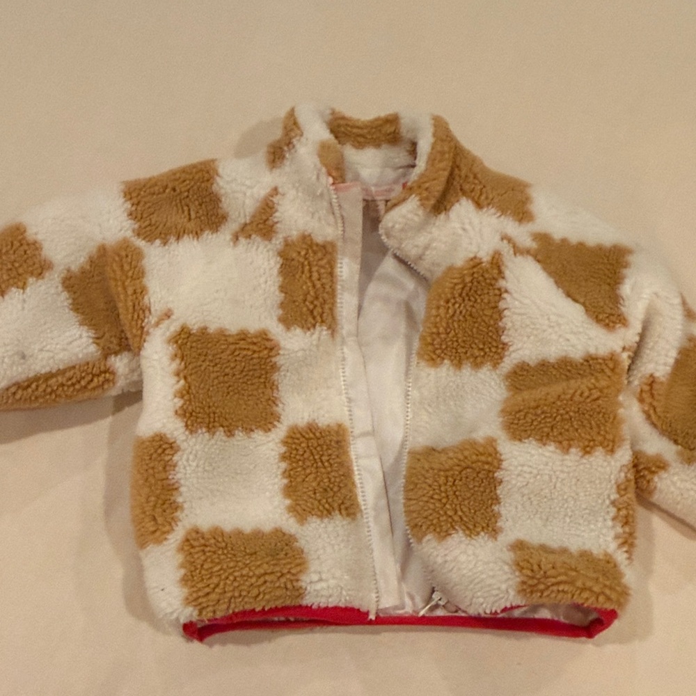 Pink Chicken Sherpa Jacket with Cream and Tan Accents - Picture 3 of 3